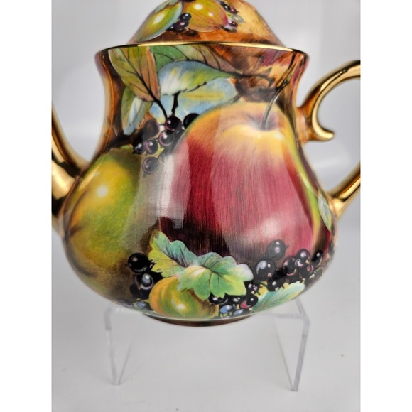 Royal Winton Evesham Teapot Bone China England Gold Trim Signed - Picture 3 of 12